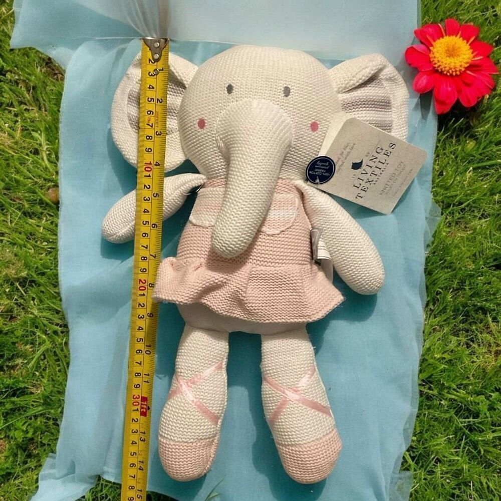 Living Textiles Baby Amelia Elephant PinkWhite Rattle Washable Crochet Knit Toy‎ - Picture 2 of 13